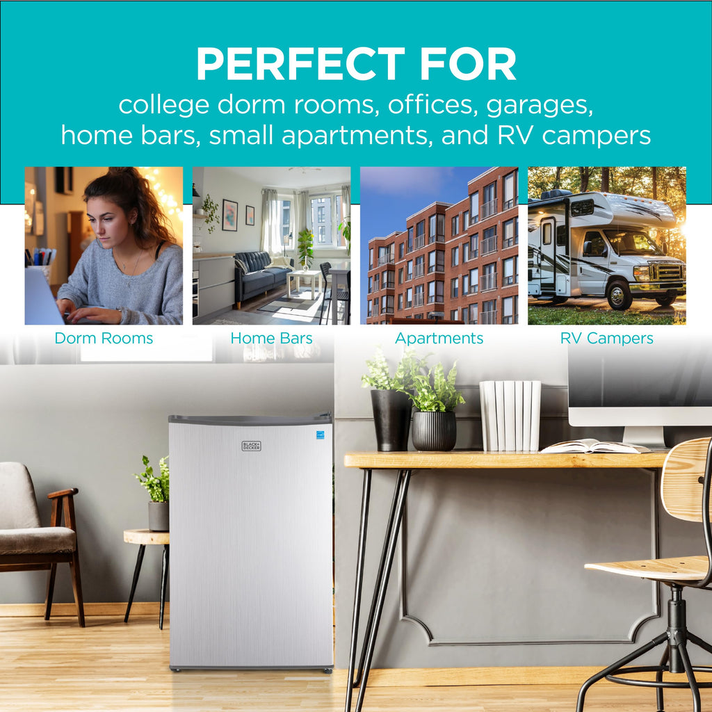 BLACK+DECKER 1.7 Cu. Ft. Compact Refrigerator, ENERGY STAR Certified, Single Door Mini Fridge with Chiller Compartment, Personal Fridge for Home or