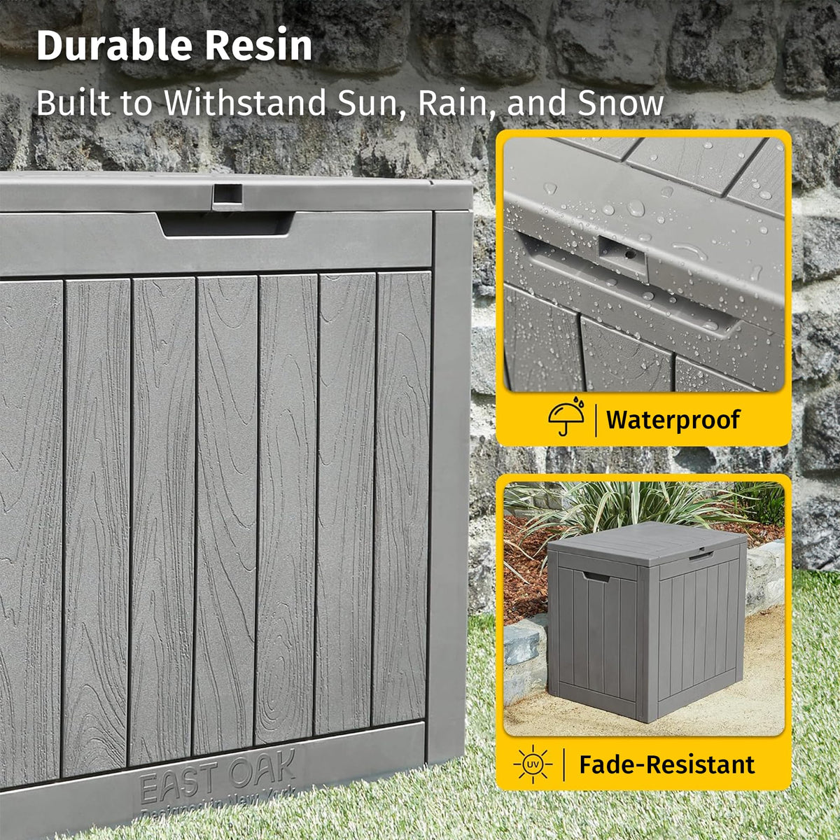 EAST OAK Outdoor Storage Box, 120 Gallon Deck Box with Stainless Steel Rods Large Resin Storage Bin for Patio Cushions, Garden Tools, Waterproof and
