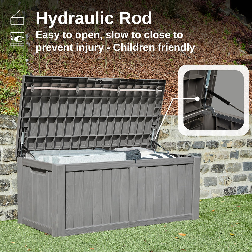 EAST OAK Outdoor Storage Box, 120 Gallon Deck Box with Stainless Steel Rods Large Resin Storage Bin for Patio Cushions, Garden Tools, Waterproof and