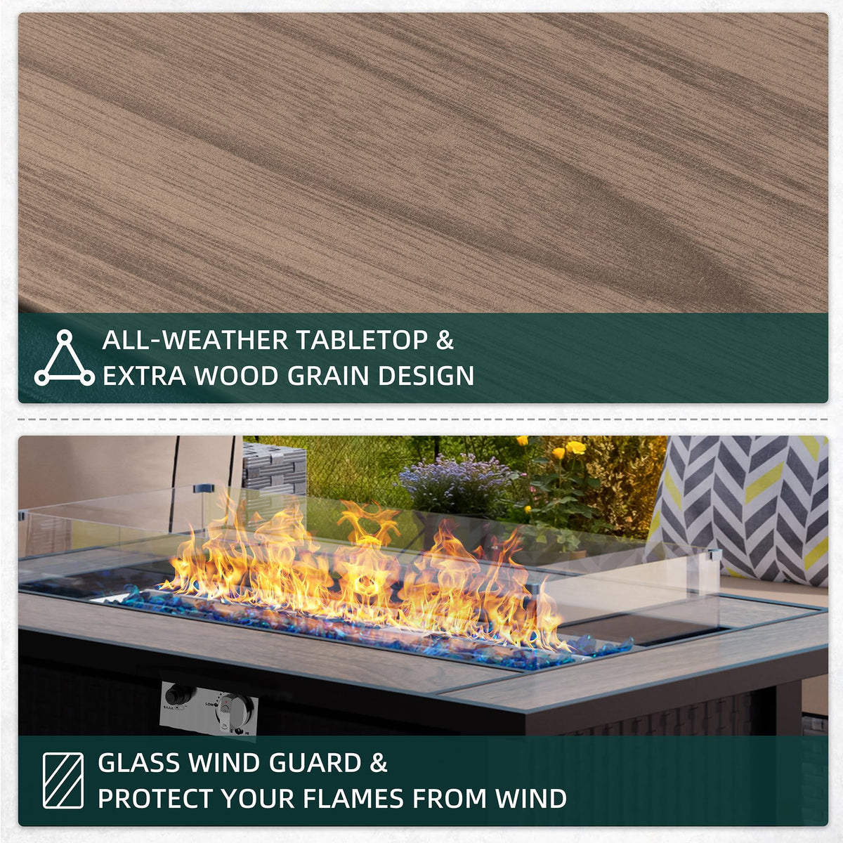 45 inch Gas Fire Pit Table, Patio Outdoor Propane Fire Pits with Removable Lid & Waterproof Cover, 50000 BTU with Lava Rock and Alumium Frame Tables