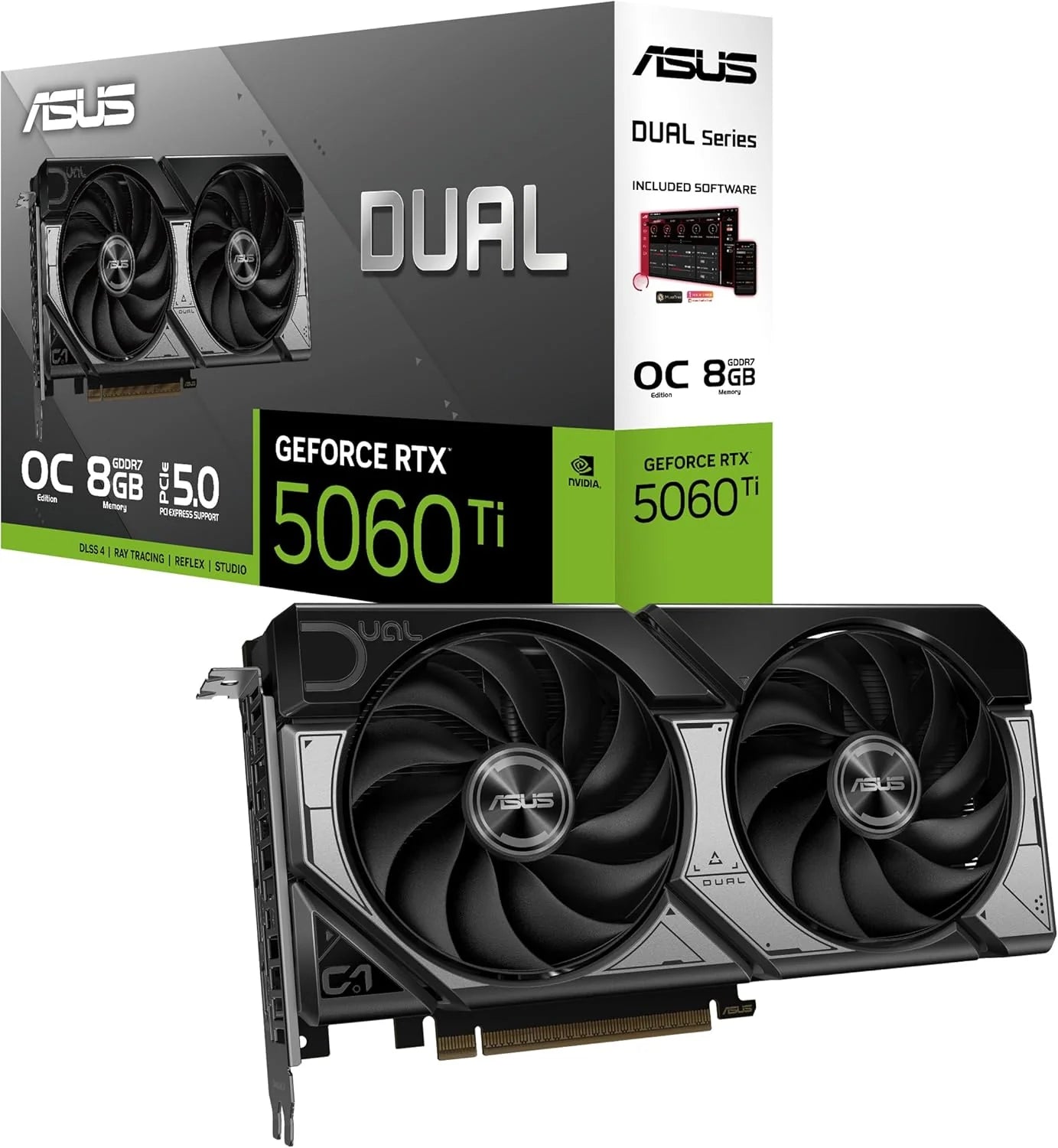 ASUS Dual GeForce RTX 5060 Ti 8 GB GDDR7 OC Edition Gaming grafische kaart (Nvidia GeForce RTX5060Ti DLSS 4, 2,5-sleuf ontwerp, PCIe 5.0, 3X DisplayPort 2.1b, 1x HDMI 2.1b, Dual RTX5060TI-O8G)