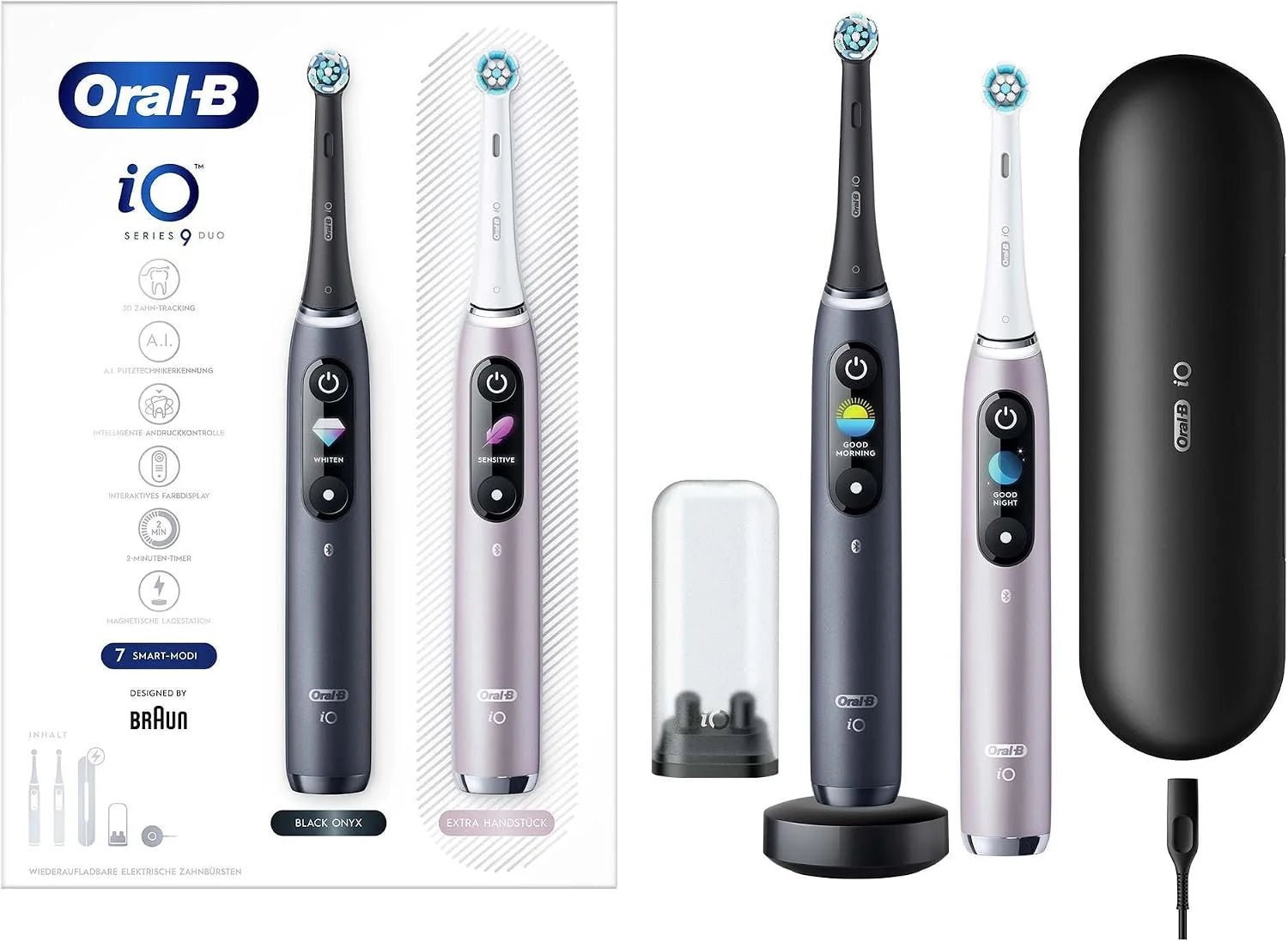 Oral-B iO 9 stuks elektrische tandenborstels/elektrische tandenborstel met revolutionaire magneettechnologie en microvibraties, 7 poetsmodi, 3D-analyse, kleurendisplay en oplaadreisetui, zwart