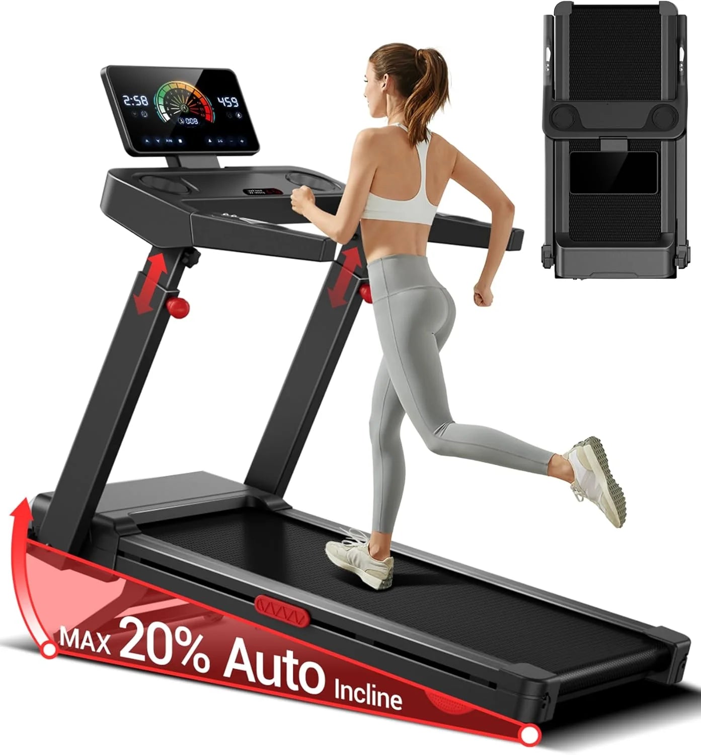 LONTEK Loopband voor thuis met helling 16%,14 km/u loopband inklapbaar,loopband met hartslagmeter, walking pad met stille 3.5 PK motor en LED-display, maximale belasting 180 kg(Zwart)