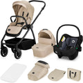 LIONELO Meril 3in1 Kinderwagen - Buggy, 0-48 mnd (tot 22kg) – ADAC Autostoel, XXL jaarronde Reiswieg met Draagfunctie, 360° All‑terrain Wielen vering, Universele Adapters, Reflectoren (Zwart)(Beige)