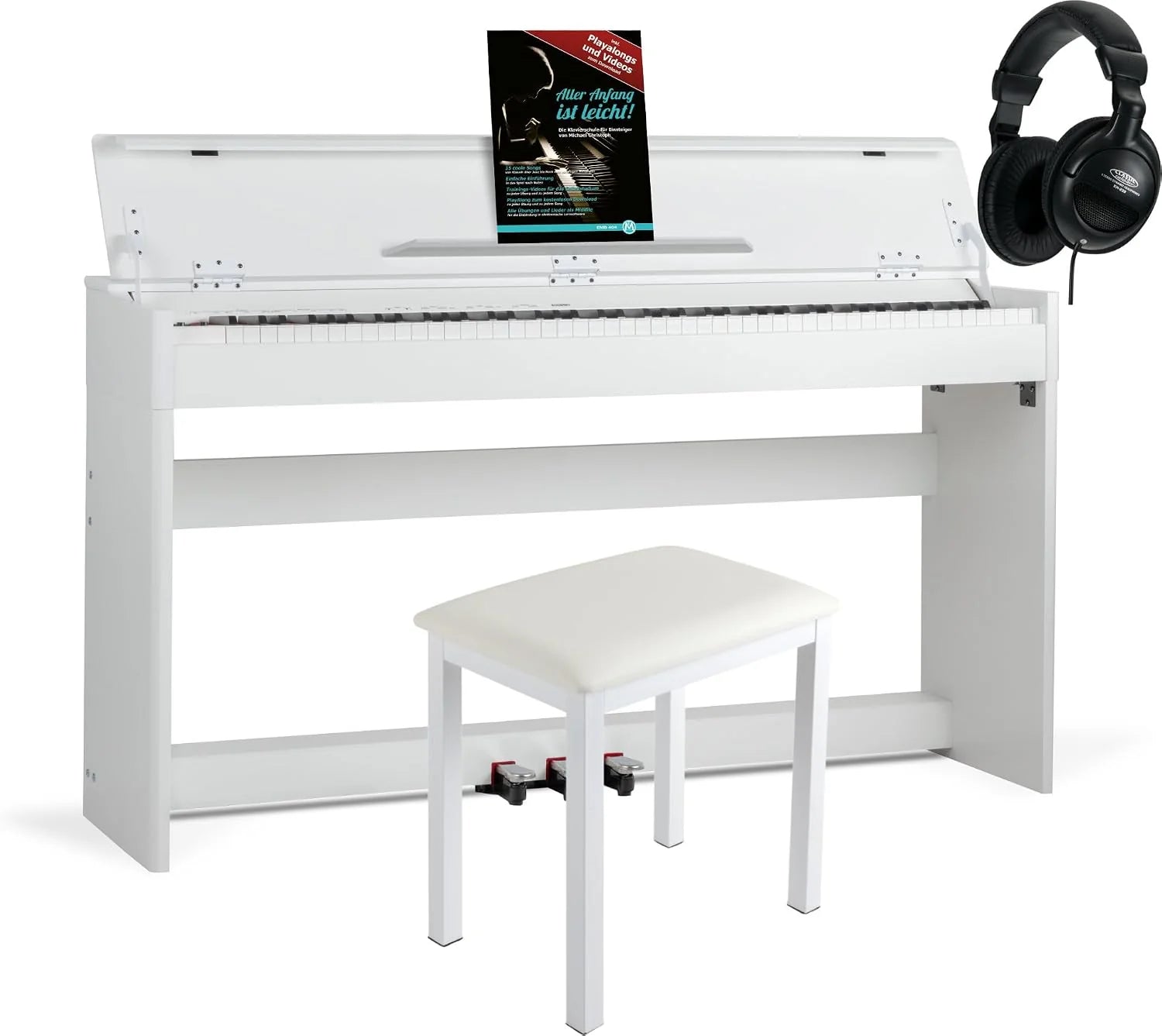 McGrey DP-18 WM E-Piano Set - 88 gewogen toetsen met hamersysteem en aanslagdynamiek - 128 klanken - toetsenbordafdekking - incl. pianobank, koptelefoon en pianoles - wit mat