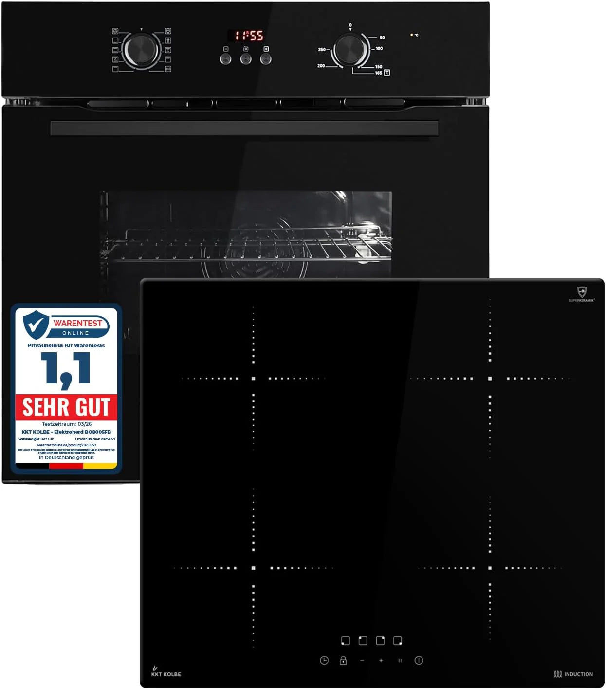 KKT KOLBE Autonoom fornuisset | 60cm inbouwoven BO8005FB | 59cm inductiekookplaat IH85900RL | Grill | Hetelucht | Automatische timer | 2-voudig warmtebeschermingsglas | Kinderveiligheid |