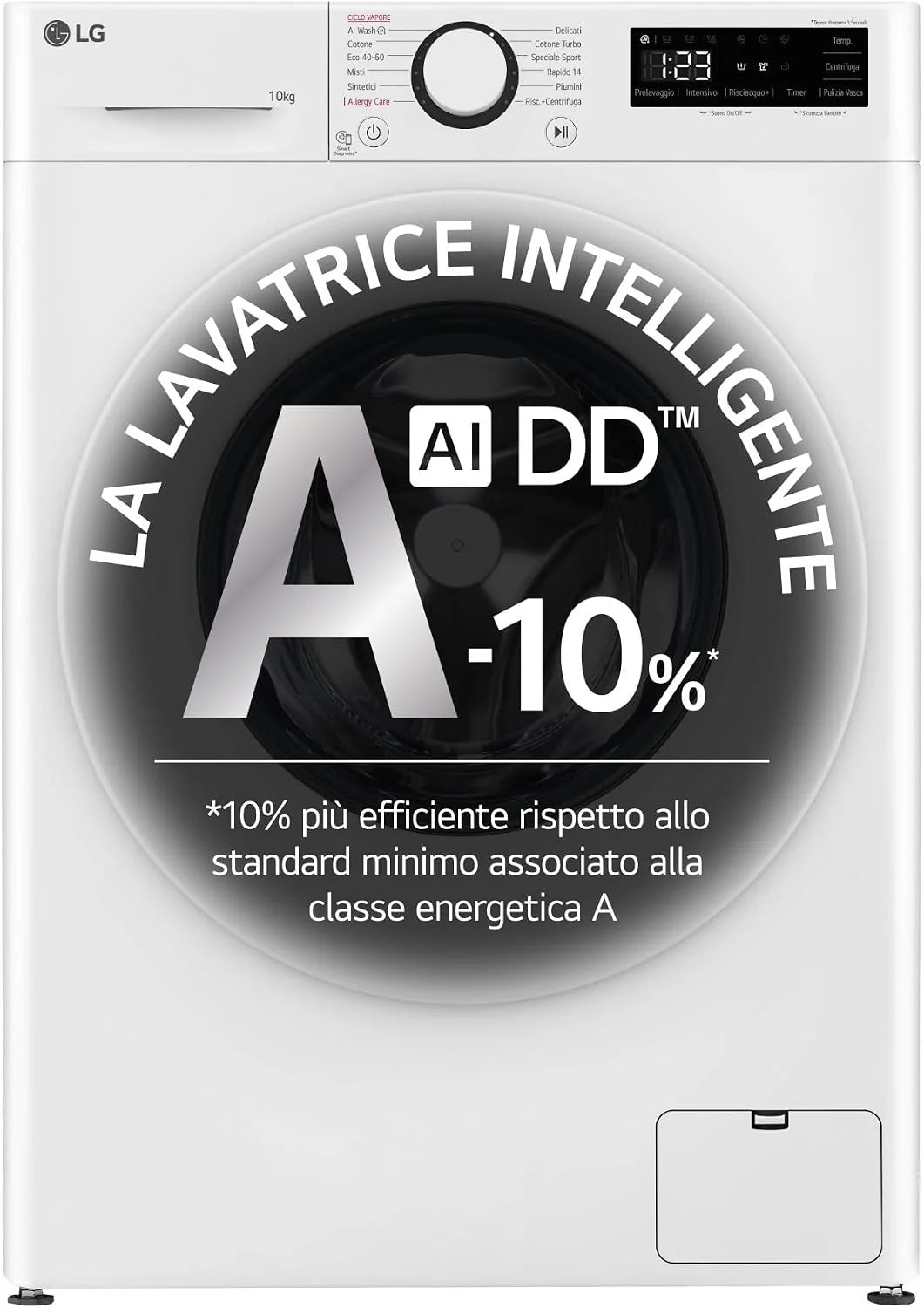 LG AI DD F4R3010NSWW wasmachine klasse A -10%, voorlader serie R3, wasmachine 10 kg, 1400 omwentelingen, AIWash, stoomwas, Direct Drive, Smart Diagnosis, vrijstaand, wit