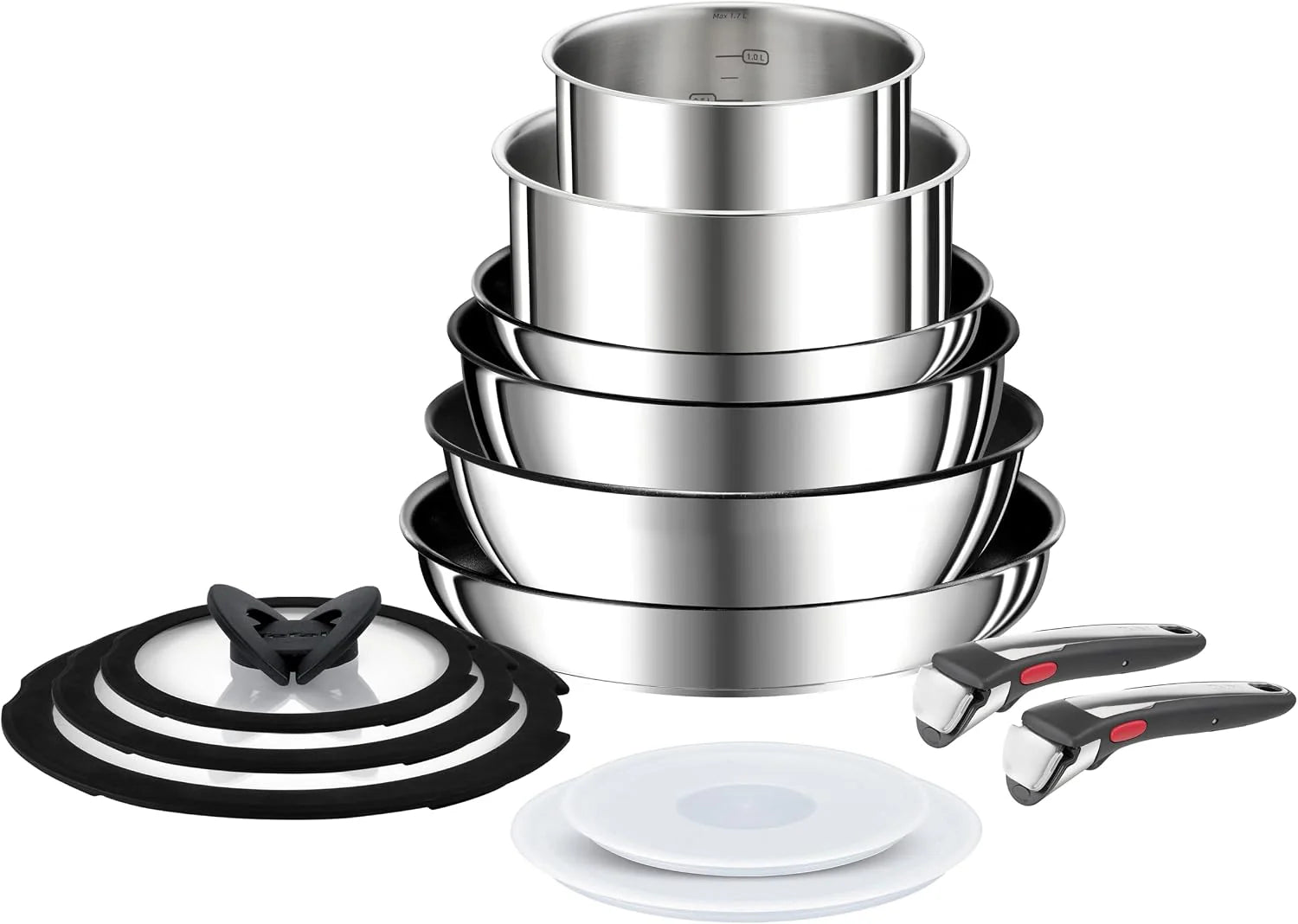 Tefal Ingenio Preference On Set met 2 pannen + wok + stoofpot + 2 potten + 5 accessoires + 2 afneembare handgrepen, antiaanbakpannen, titanium coating, thermo-signaal, vaatwasmachinebestendig