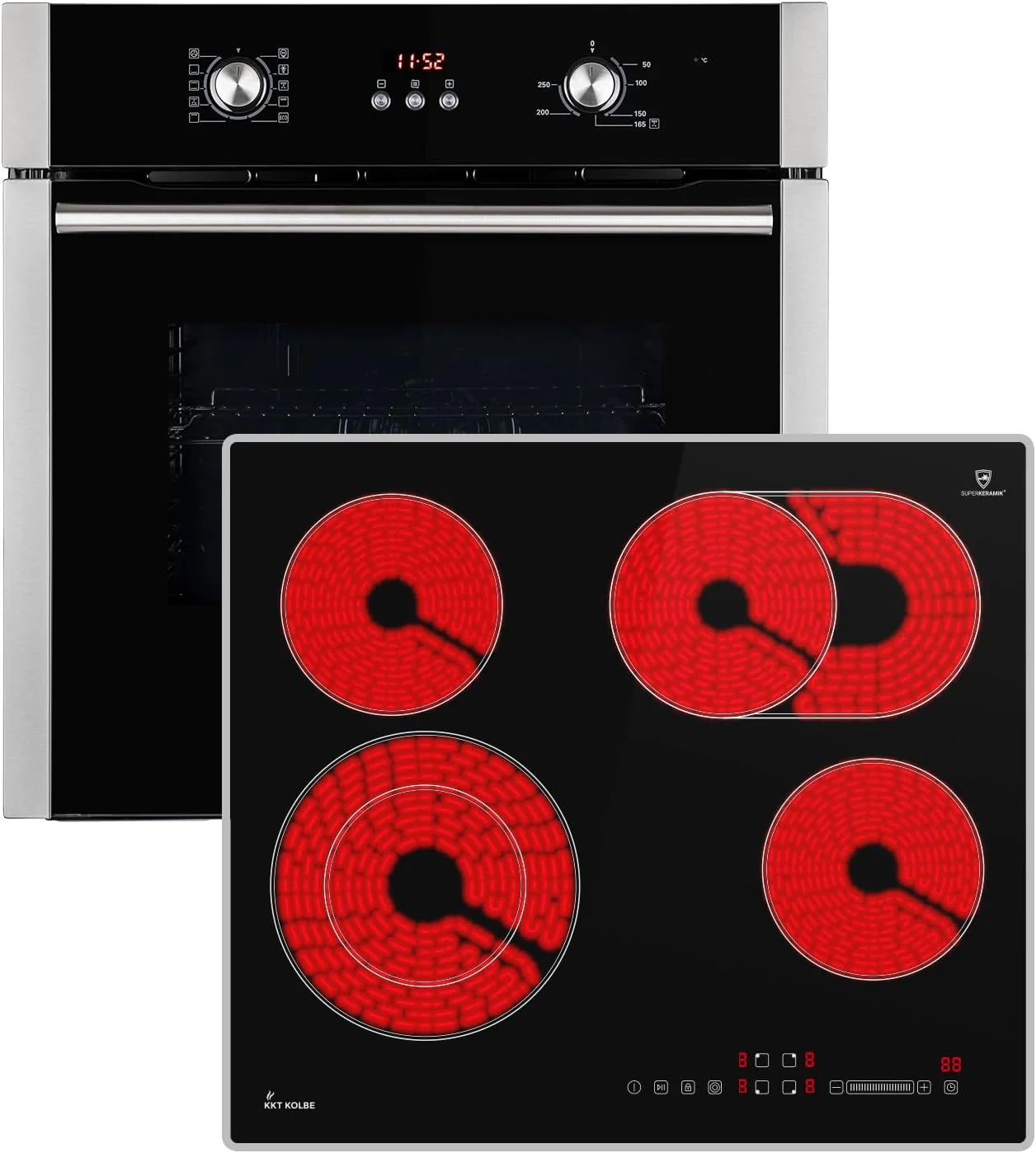 Fornuis: 60cm Inbouw oven BO8805SS + 59cm Keramische kookplaat CH5901AL | Grill | Hete lucht | Automatische timer | 2-voudig Thermische isolatie beglazing | Kinderslot | Schakelaar | SET8805CH59AL