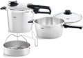 Fissler Vitavit Premium Set met snelkookpan, 5-delig (6 l - Ø 22 cm en snelkookpan 3,5 l - Ø 22 cm) met metalen deksel, glazen deksel, geperforeerde mand - geschikt voor inductie