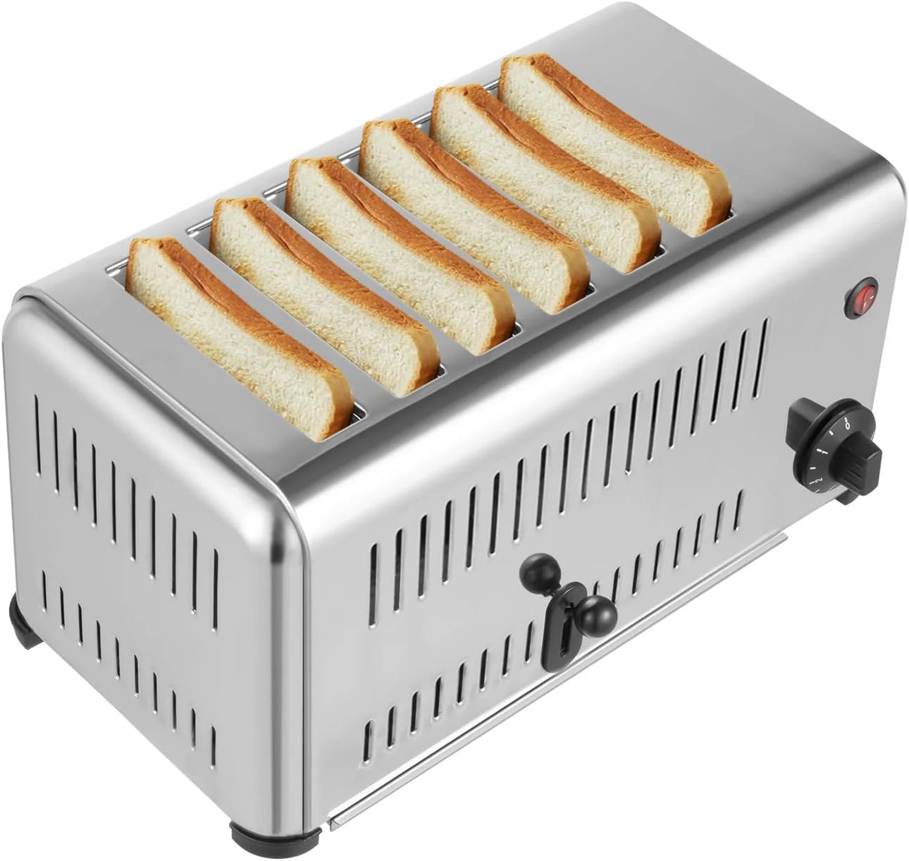 Broodrooster met 6 schijven van roestvrij staal, commerciële broodrooster voor het bakken van brood, commerciële elektrische broodrooster om neer te zetten van metaal met 6 sleuven met tang voor(Sliver)