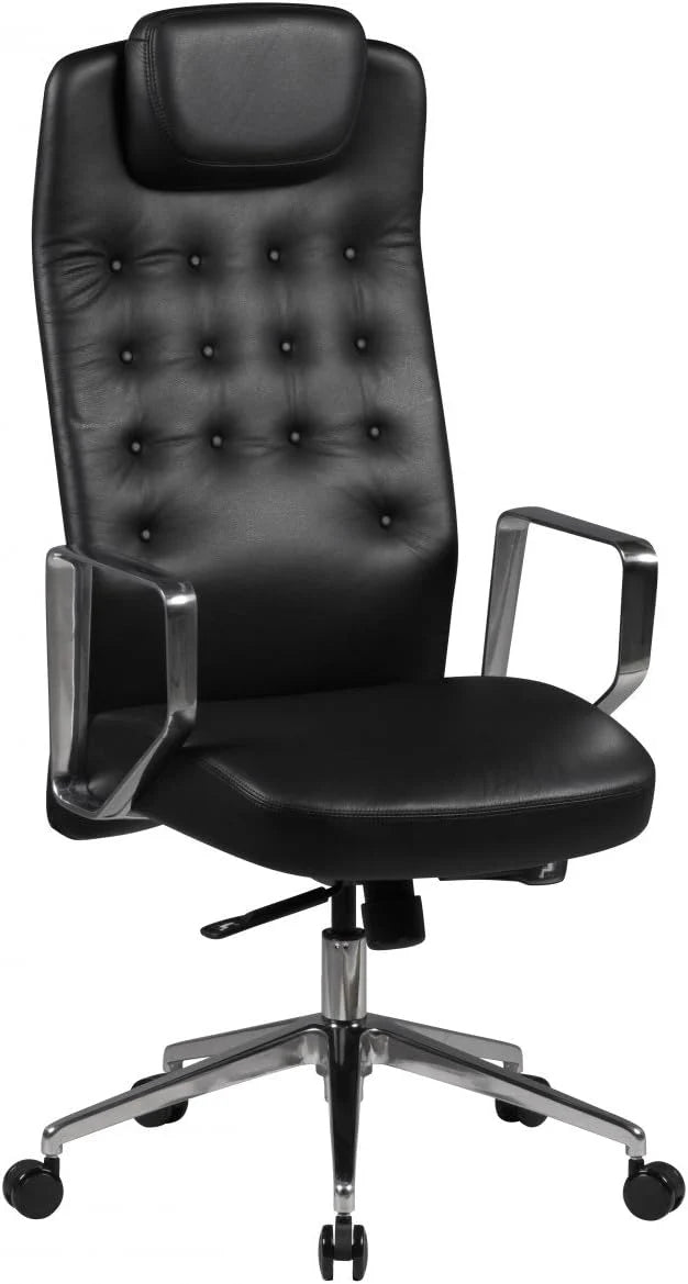 Amstyle Monterey Bureaustoel van echt leer, XXL bekleding, directiestoel, hoge rugleuning met hoofdsteun, design, draaistoel, wielen voor harde vloeren, in hoogte verstelbaar, kantelfunctie, bruin(Zwart)