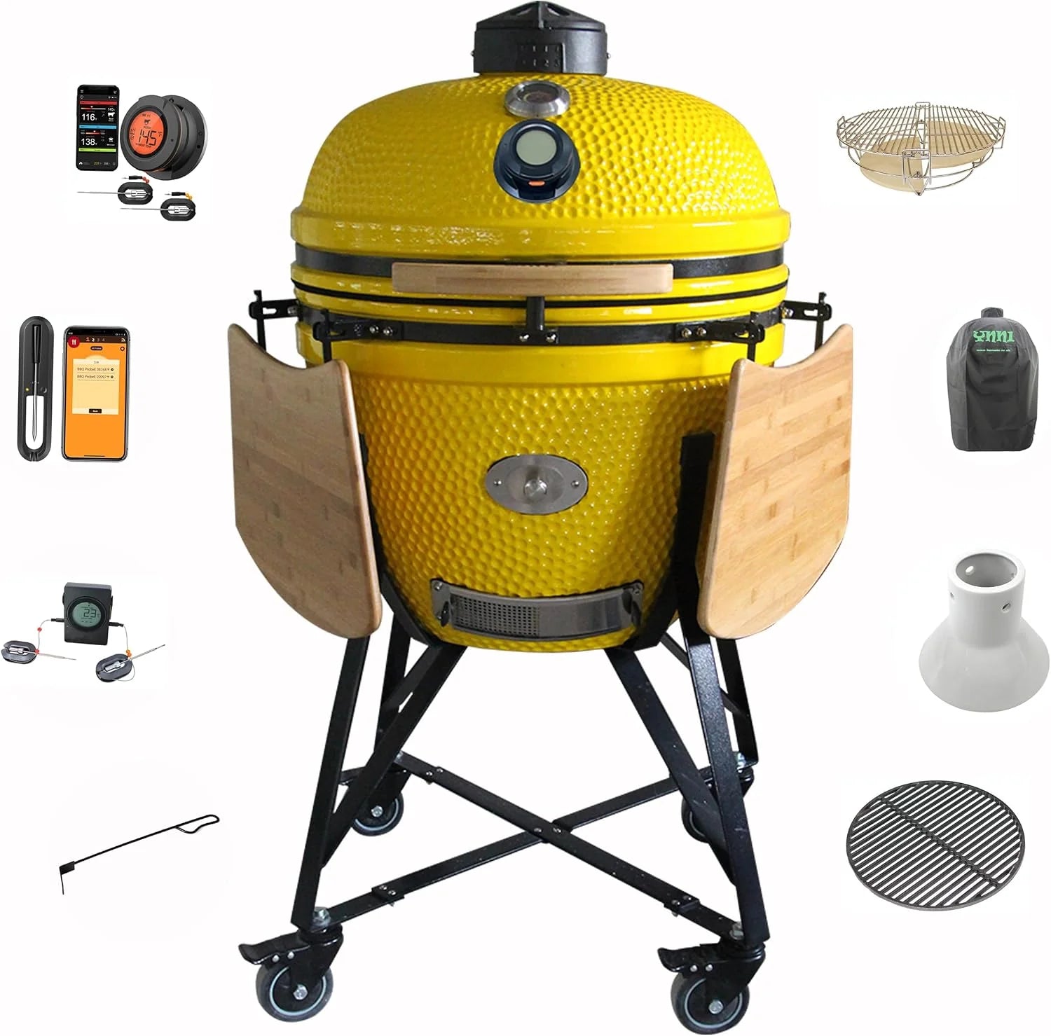 YNNI 25 "GEEL XL Chip Feeder Kamado Bundel Oven BBQ Grill Extra incl. Trolley TQTT25YL