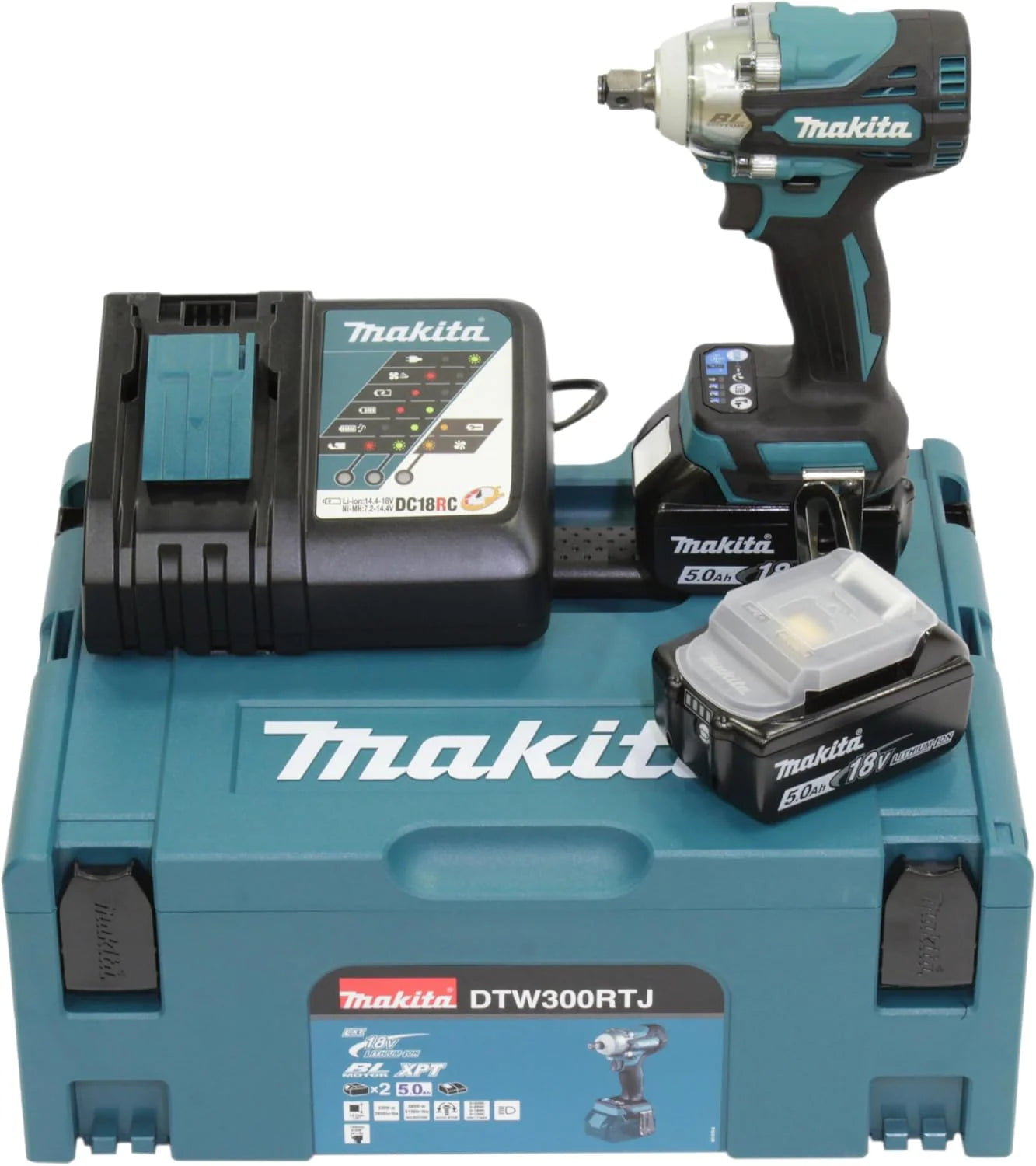 Makita DTW300RTJ Accu-slagschroevendraaier 18 V/5,0 Ah, 2 accu's + oplader in MAKPAC