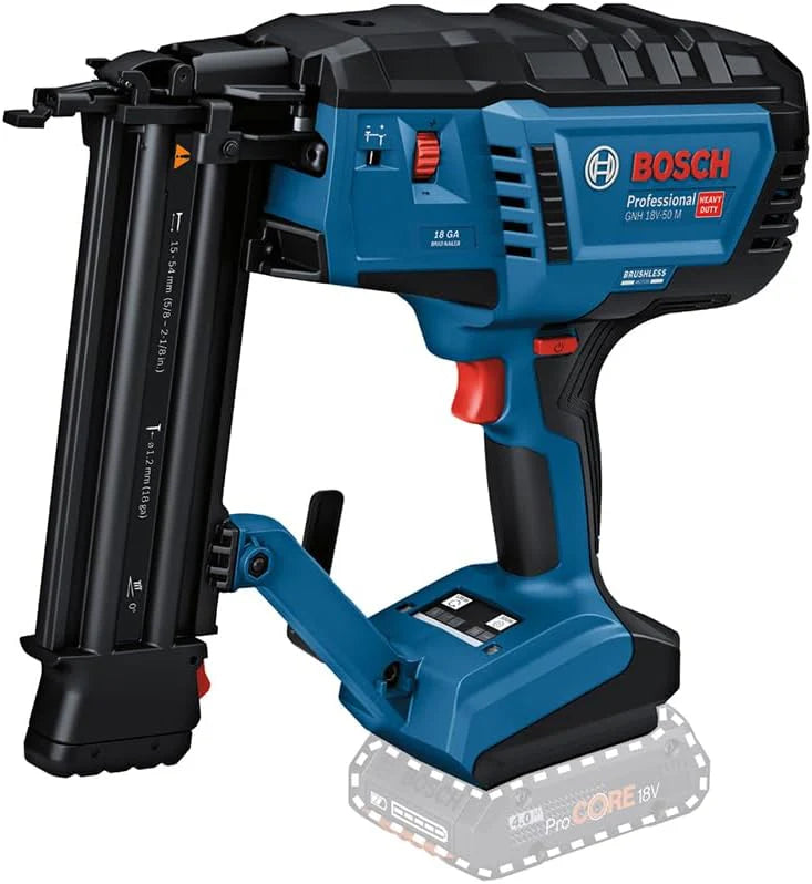 Bosch Professional 18V System accuhouttacker GNH 18V-50 M (enkelschots/contactactiveringsmodus, geschikt voor spijkers: 16-54 mm, 18 ga (1,2 mm) en collatiehoek van 0°, zonder accu's en oplader)