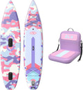 ZLX Opblaasbaar SUP-board 350 cm met zitting, beginnersvriendelijk voor gezinnen, antislip dek, 3-laags militair pvc, stabiel voor meren/rivieren/tandempeddelen(lichtpaarse camouflage)