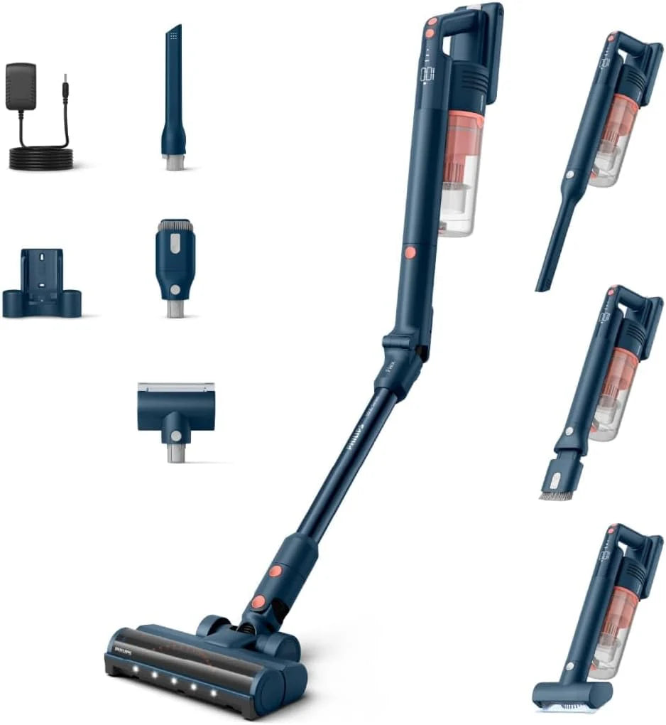 Philips SpeedPro Max Snoerloze Stofzuiger 5000 Serie – Flex Buis, Krachtige Zuigkracht, 60 min Gebruik, LED-Mondstuk, Huisdierenhulpstuk, Display, Spleet-  Combinatiehulpstukken, Display (XC5243/10)
