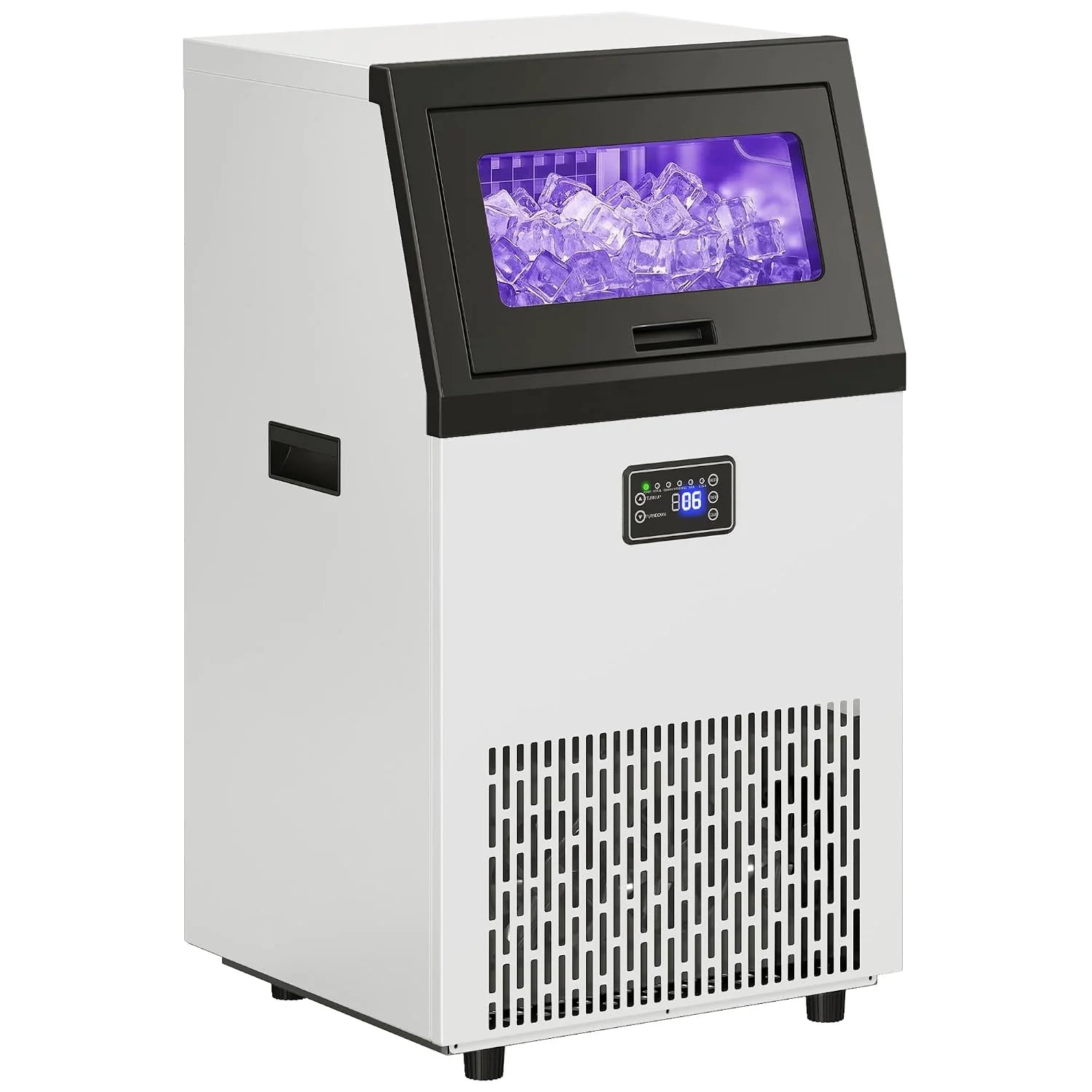 HOMCOM Commerciële ijsblokjesmachine, 55 kg/24 uur, zelfreinigende ijsmachine van roestvrij staal met 13 kg geheugen, timer, ijsmachine met ledlicht, ijsschep voor bar, kantoor, restaurant, café