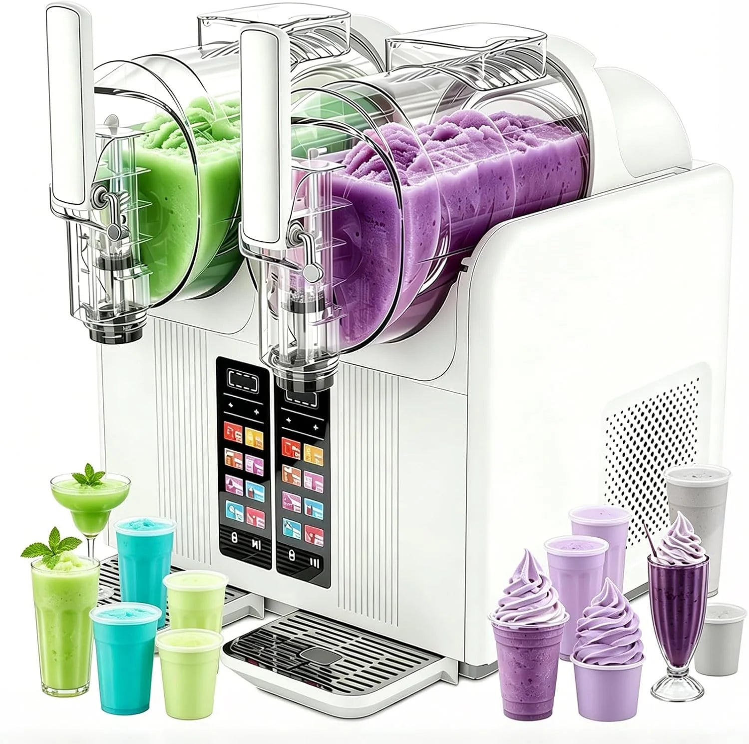 Slushie- En Ijsmachine 2-in-1, 7 Voorgeprogrammeerde Standen, Dubbele Tanks, Voor Margarita's, Frappés, Milkshakes En Meer, Automatische Reiniging, Voor Thuis- En Commercieel Gebruik Black(Wit)